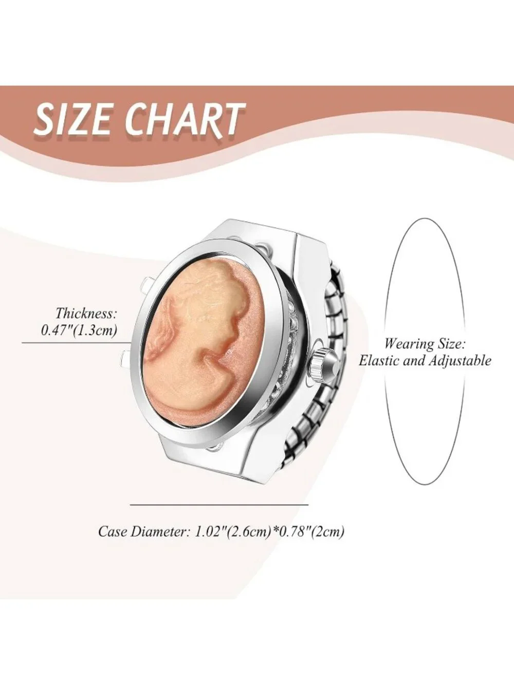 Unisex Pink Analog Quartz Flip Cover Stainless Steel Stretchy Finger Ring Watch